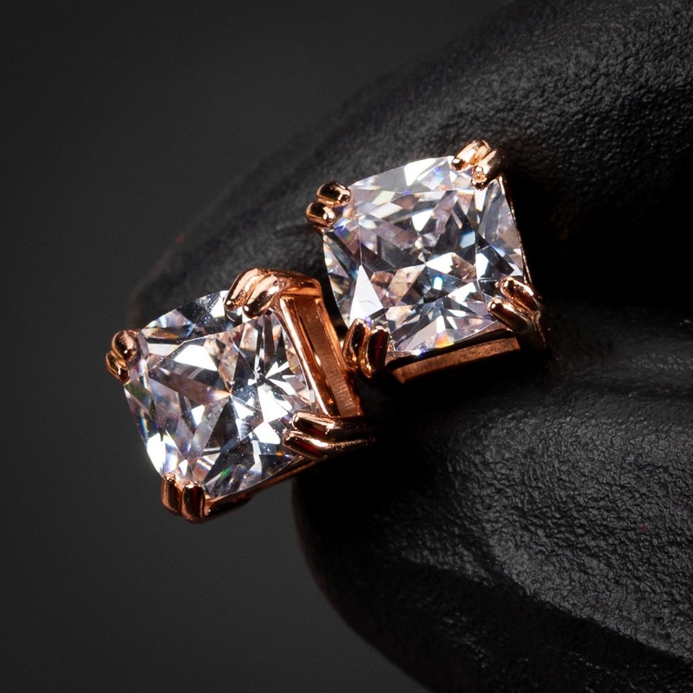 Screw Back Iced Stud Rose Gold Plated 925 Sterling Silver Fashion Retro Earrings